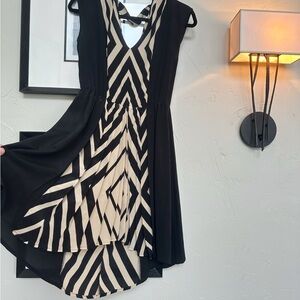 Akiko Black and Cream Fit and Flare High Low Dress